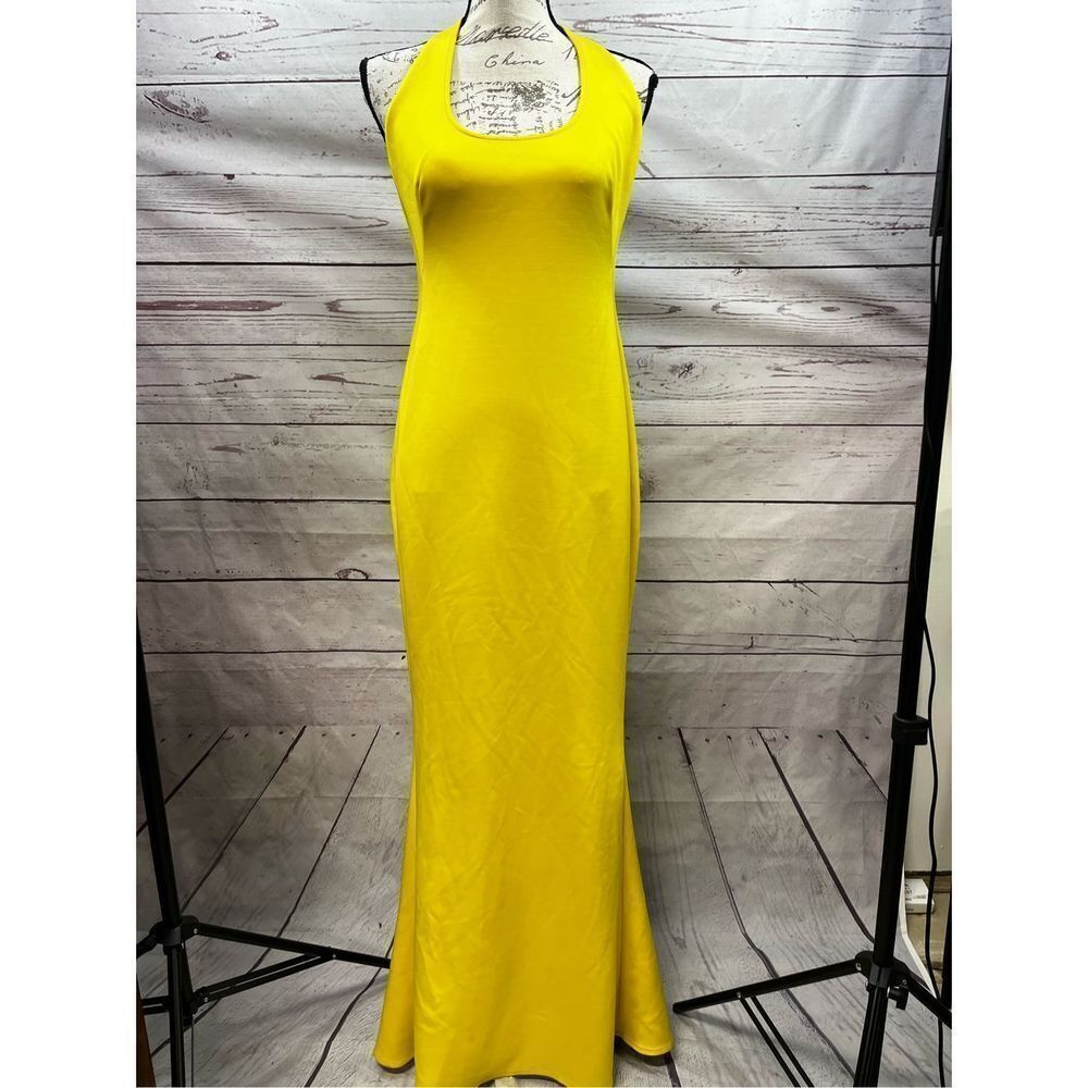 Yellow Halter Neck Sleeveless Maxi Dress Formal Gown Evening Party Cocktail